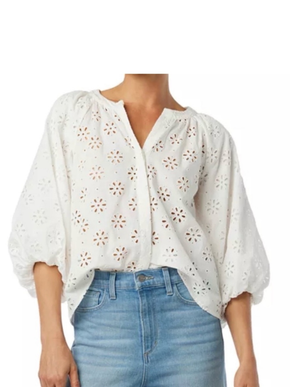 Joe's Jeans White Eyelet Puff-Sleeve Blouse
